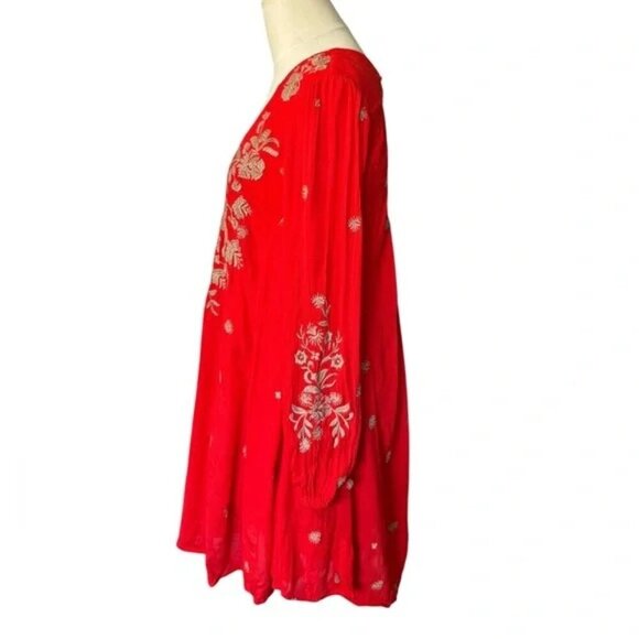 *READ CAPTION FOR SIZE* Free People Red Embroidered Midi Dress - Picture 3 of 7